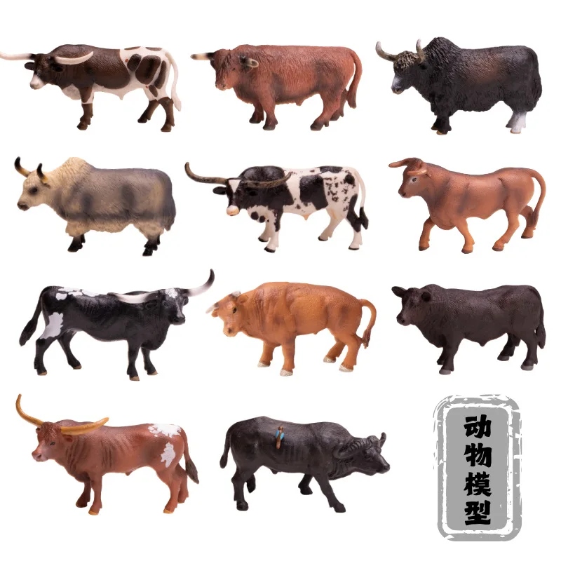 Simulación de animales de granja bonitos, leche, vaca, ganado, ternero, Angus, toro, bufalo, modelo de figuras de acción, juguete educativo bonito, regalo para niños
