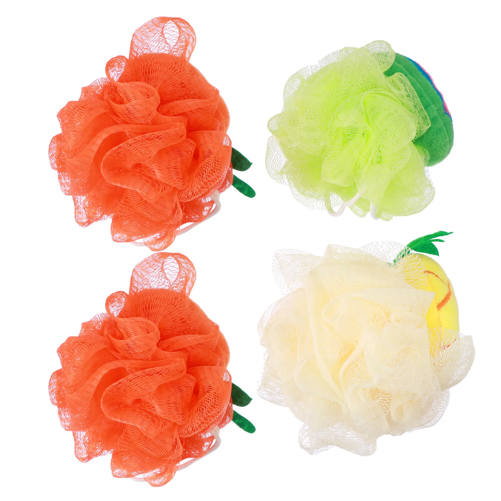 

4Pcs Fruit Shape Bath Ball Set Cartoon Shower Sponge Mesh Exfoliating Bath Ball for Men Women Kids Travel Hotel Gift