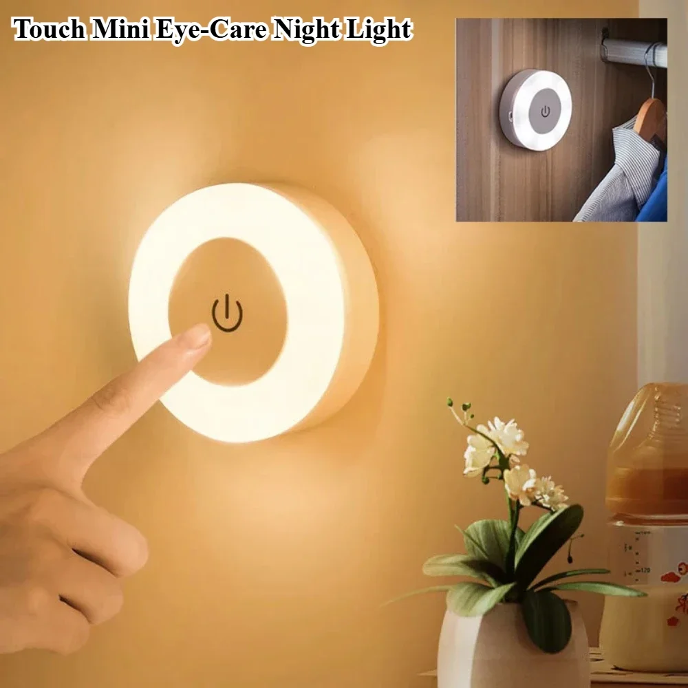 LED Touchs Sensitive Night Light Kitchen Cabinet Magnetic Base Wall Light USB Rechargeable Portable Dimmable Night Light Lamp