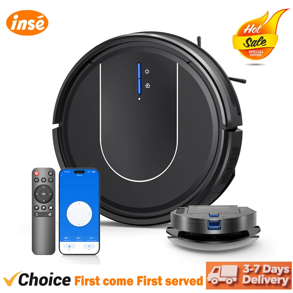 INSE Robot Vacuum Cleaner 3-in-1 Sweep Mop Vacuum Cleaner 5000Pa Strong Suction with Auto-Return Charging Support Alexa/WiFi/App