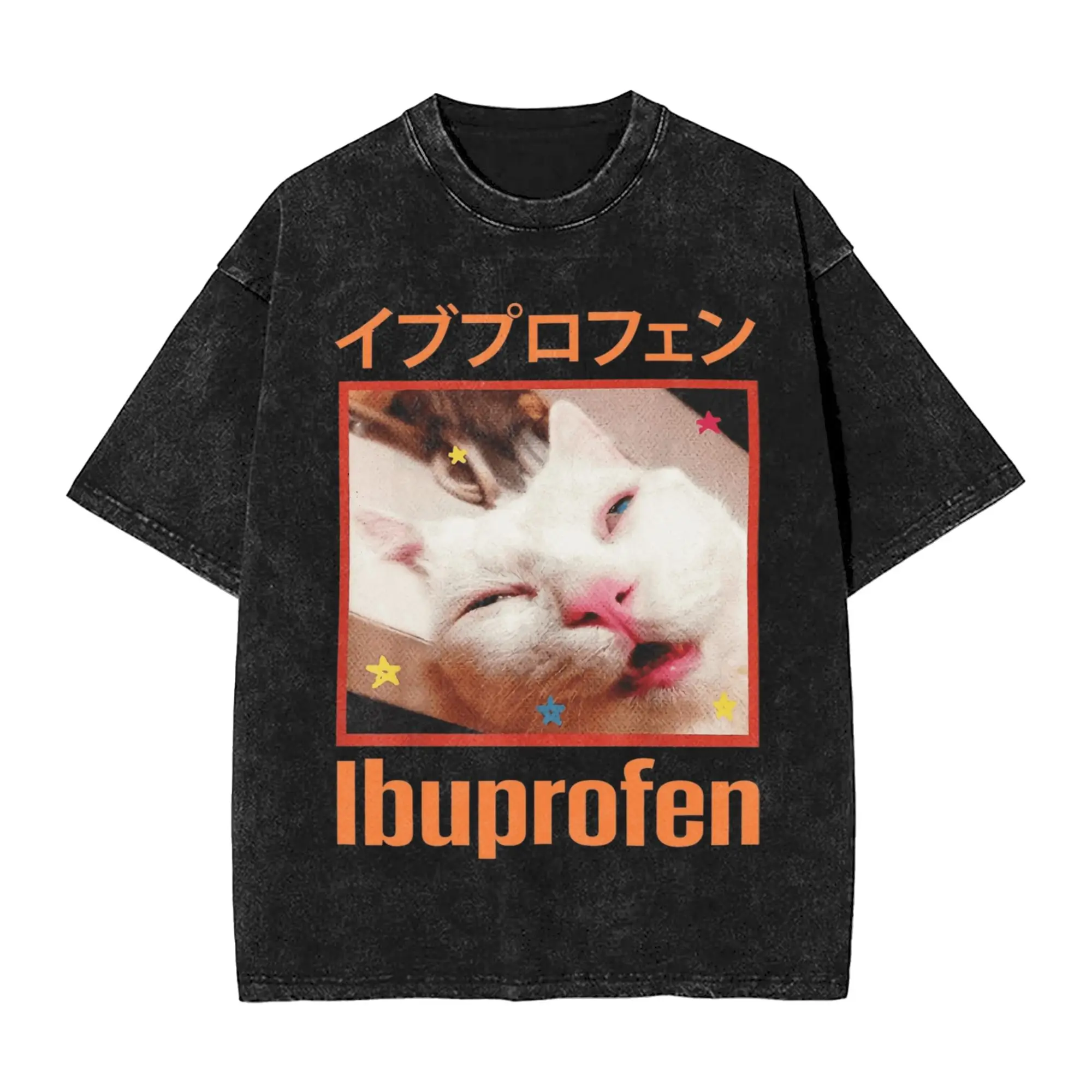 Japanische Ibuprofen Katze Meme T-Shirts Männer Kreative 100% Baumwolle T-shirts Runde Kragen Kurzarm T Shirts Geburtstag Geschenk Kleidung