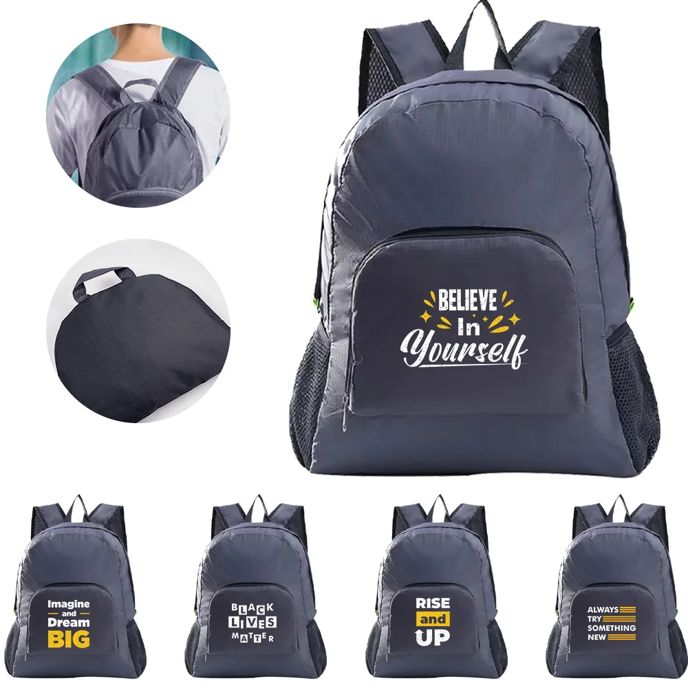 New Foldable Backpack Men Fashion Travel Climbing Bag Nylon Phrase Pattern Hiking Backpacks Women Outdoor Sports Portable Bags