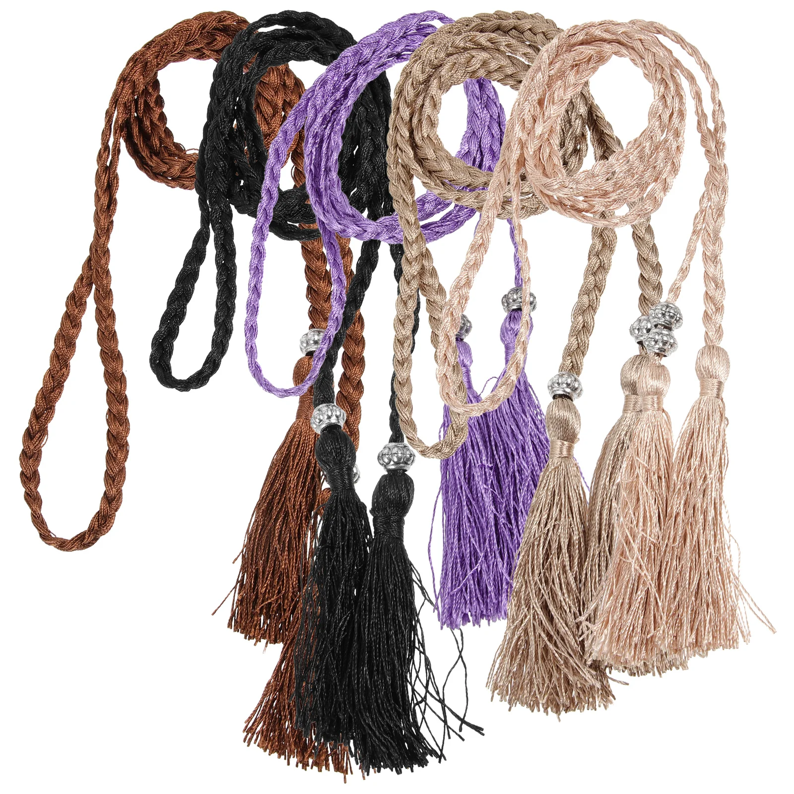 

5pcs Woven Belt Women Cotton Decor Casual Dress Waist Pants Rope Fashionable Tassel Style Versatile Holiday Accessory