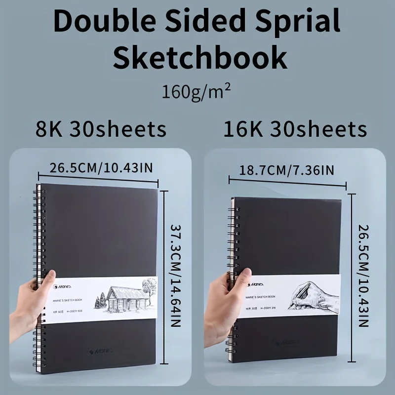 Книга для рисования Мари, 30 листов, 98 фунтов/160 гSM, блокноты для рисования и письма, в спиральном переплете с твердой обложкой, альбом для рисования для взрослых