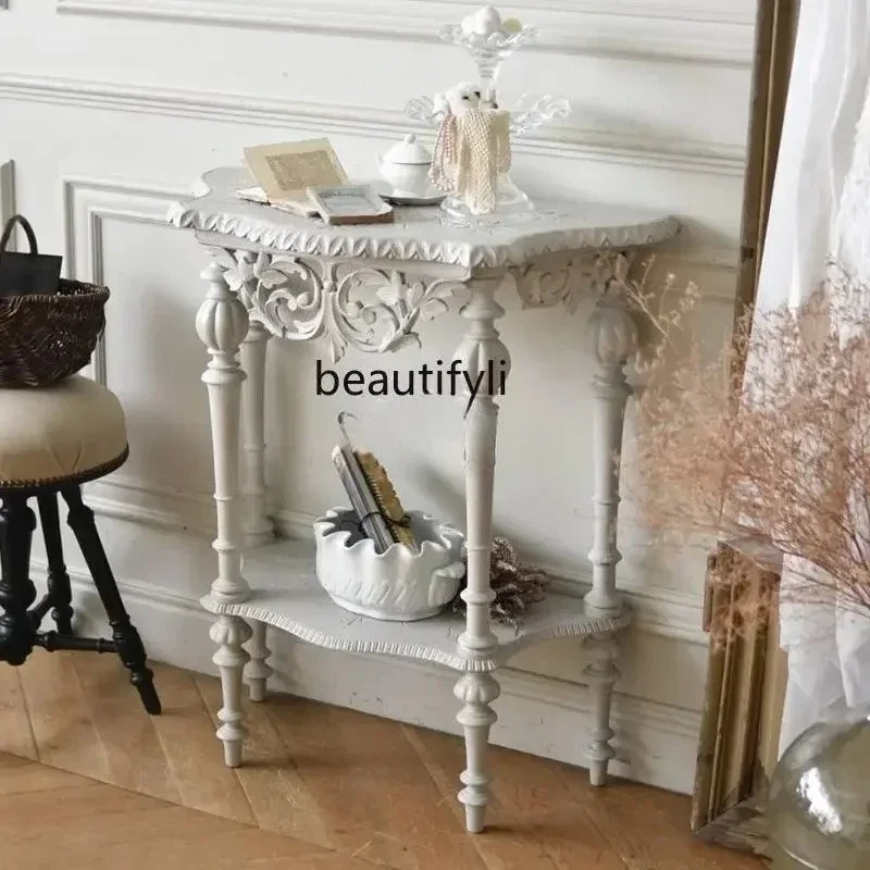 

25LD Old American style, shelf solid wood, carved retro porch cabinet door, porch storage table