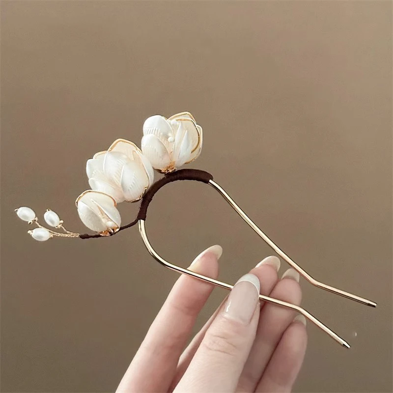 

1pcNEW Elegant Vintage Alloy Hairpin Magnolia Design Hair Accessories Hairstyle Enhancer Decorative Headwear Hair Comb