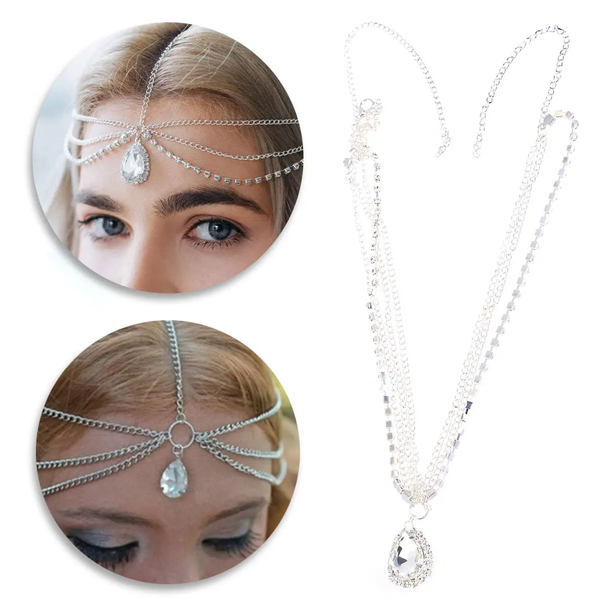 الجبين سلسلة حجر الراين البوهيمي أغطية الرأس الزفاف Frontlet مجوهرات الزفاف الزفاف الجبين سلسلة الشعر التبعي ديكور #5