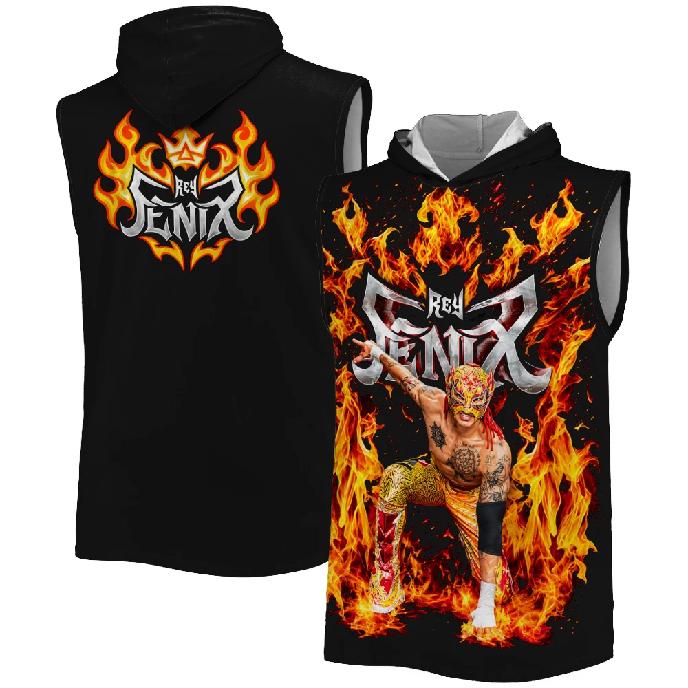 Men's Black Rey Fenix AAA Flames Hooded Tank Quick Dry Breathable Sports Tank Top Youth Street Casual Sleeveless Hoodie 2026
