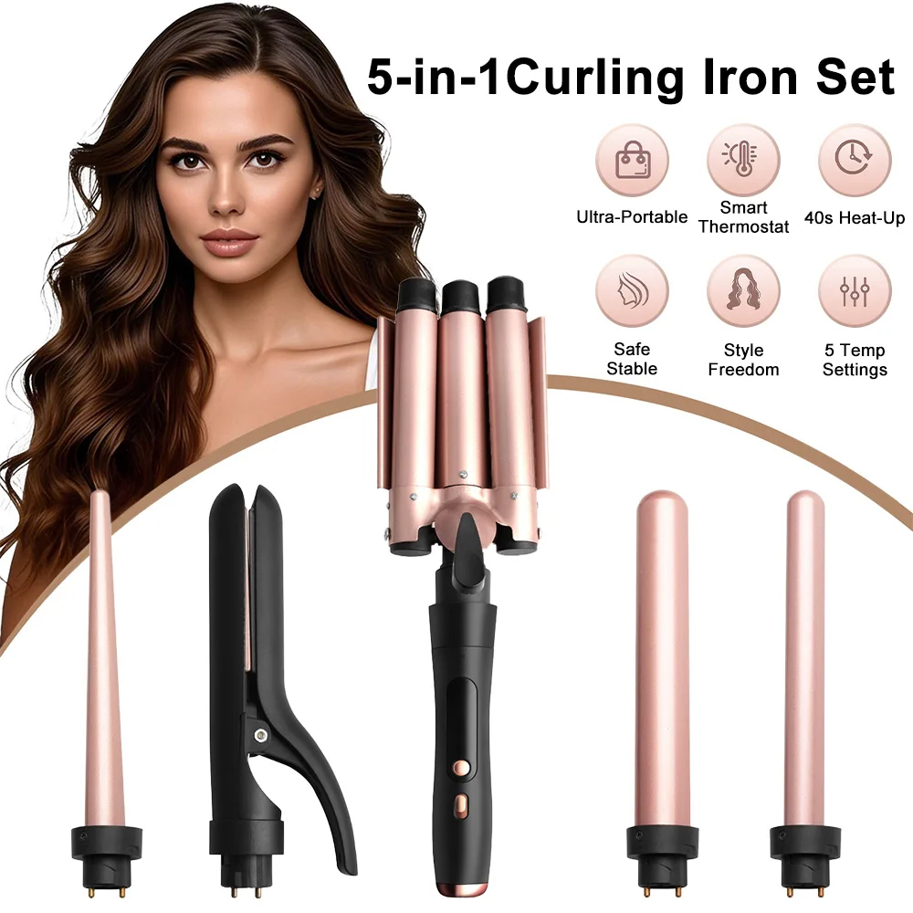 Fer à friser professionnel, outil de coiffure multifonctionnel avec baril Interchangeable ﻿