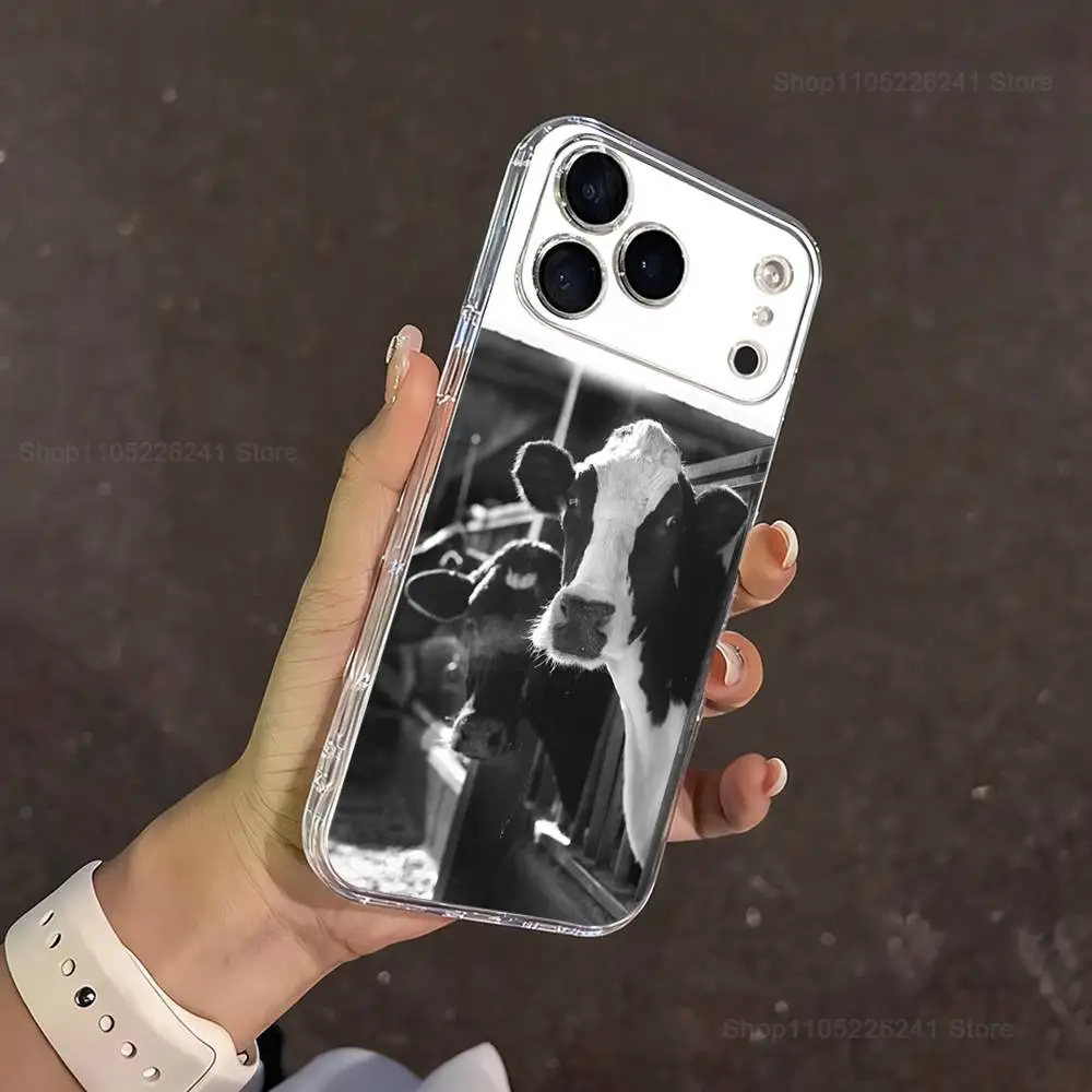 Cute Black White Dairy Cows Case For iPhone 17,11,12,13,16,14,15,Pro,Max,Plus,X,XS,XR,SE,Mini Transparent Soft Silicone