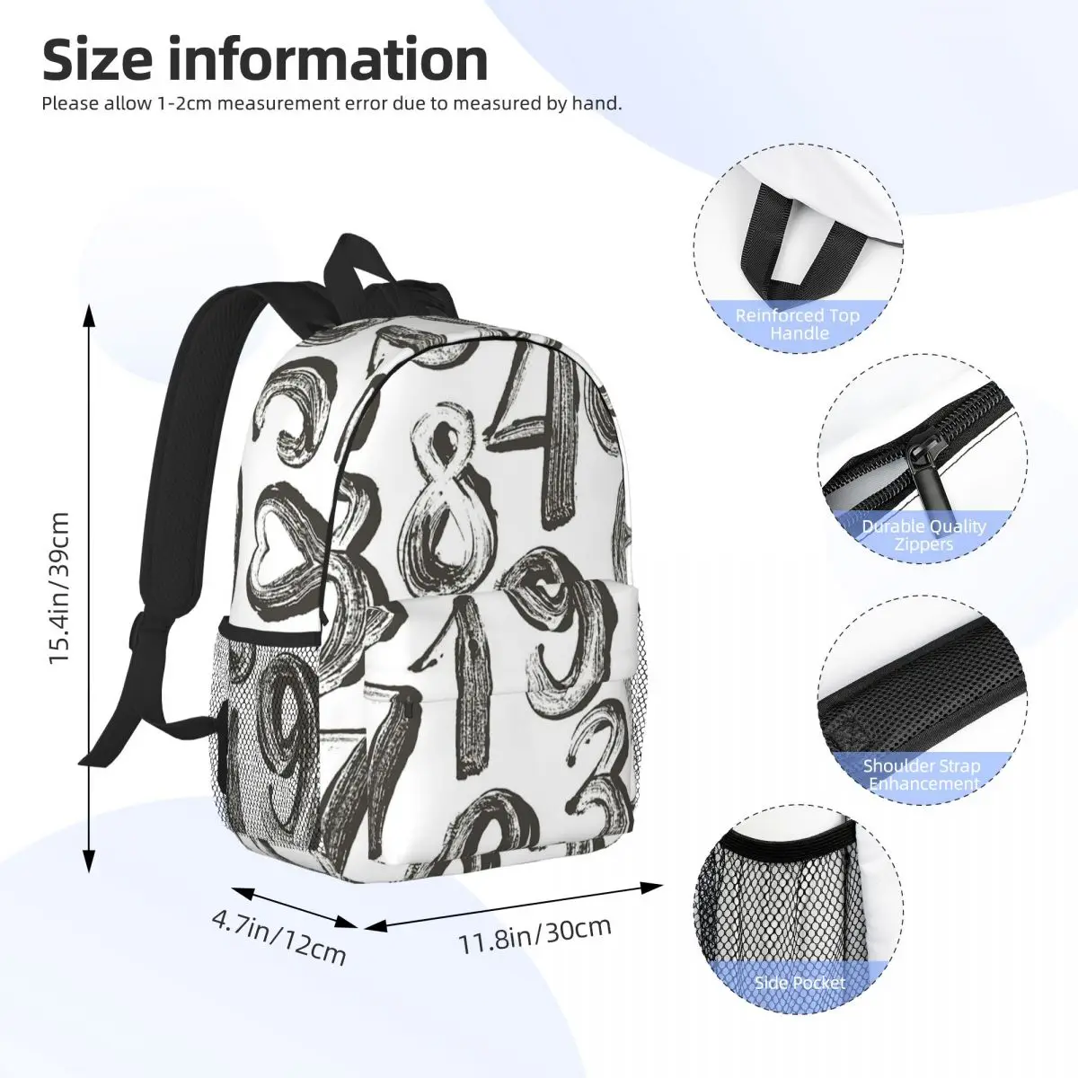 Numbers Backpacks Boys Girls Bookbag Fashion Students School Bags Laptop Rucksack Shoulder Bag Large Capacity