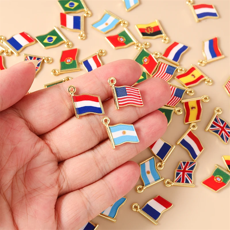 20 Stück niedliche, gemischte Emaille-Anhänger mit Nationalflaggen verschiedener Länder zum Basteln von Schmuck, Halsketten, Ohrringen, Armbändern, DIY-Bastelarbeiten und als Geschenk. – Detail 3