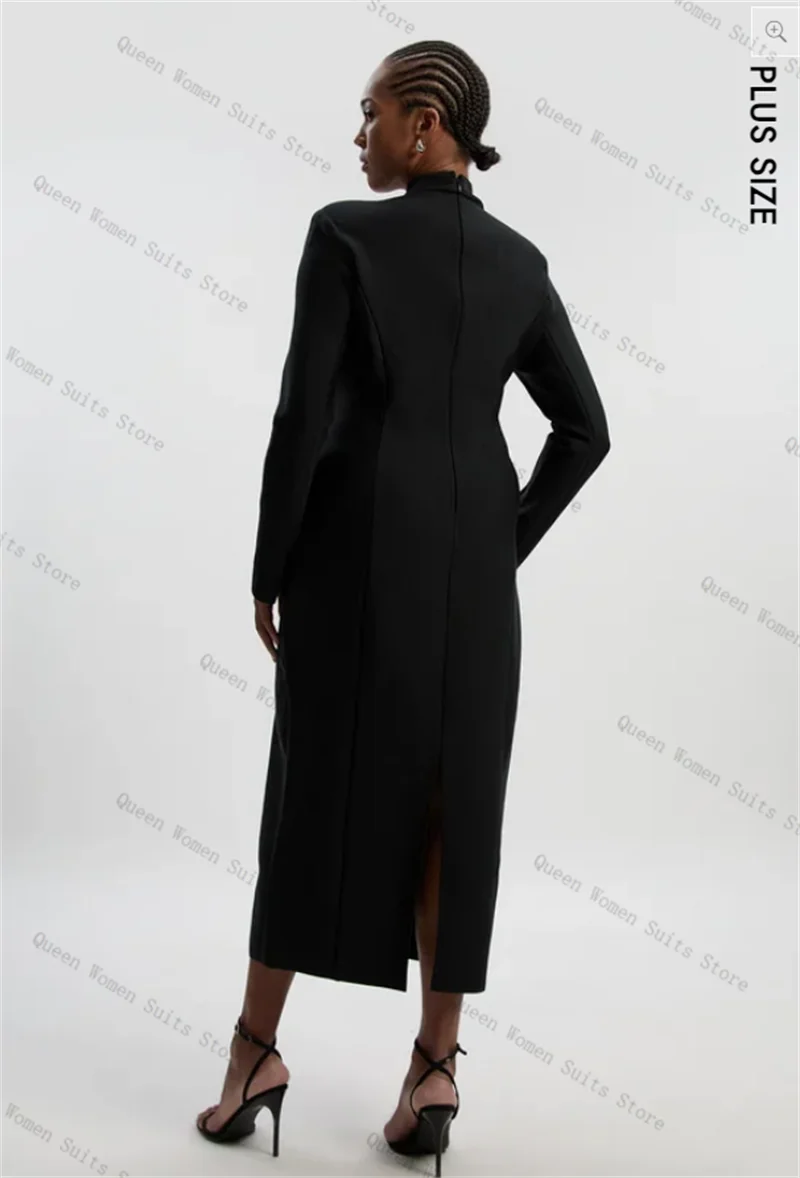 بدلة نسائية من القطن الأسود قطعة واحدة سترة طويلة مطرزة للحفلات الراقصة فستان رسمي للمكتب سترة للسيدات معطف ضيوف الزفاف حسب الطلب