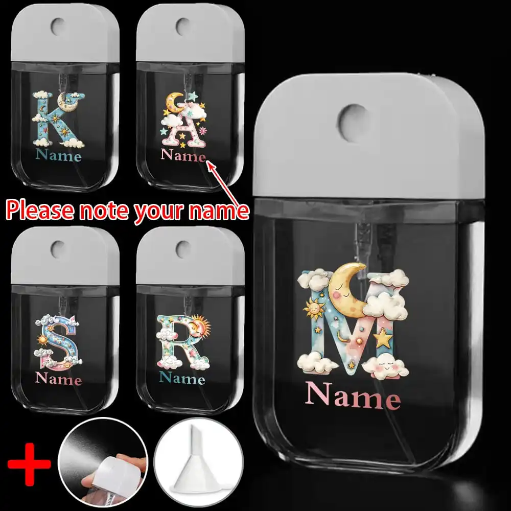 

Customized Name 50ml Reusable Spray Bottle Travel Moisturizing Sprayer Pocket Type Press Hydrating Container with funnel