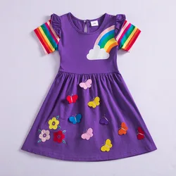 Girls' Short Sleeve Butterfly Embroidered Dress Summer New Flower Rainbow Sleeves SH81037