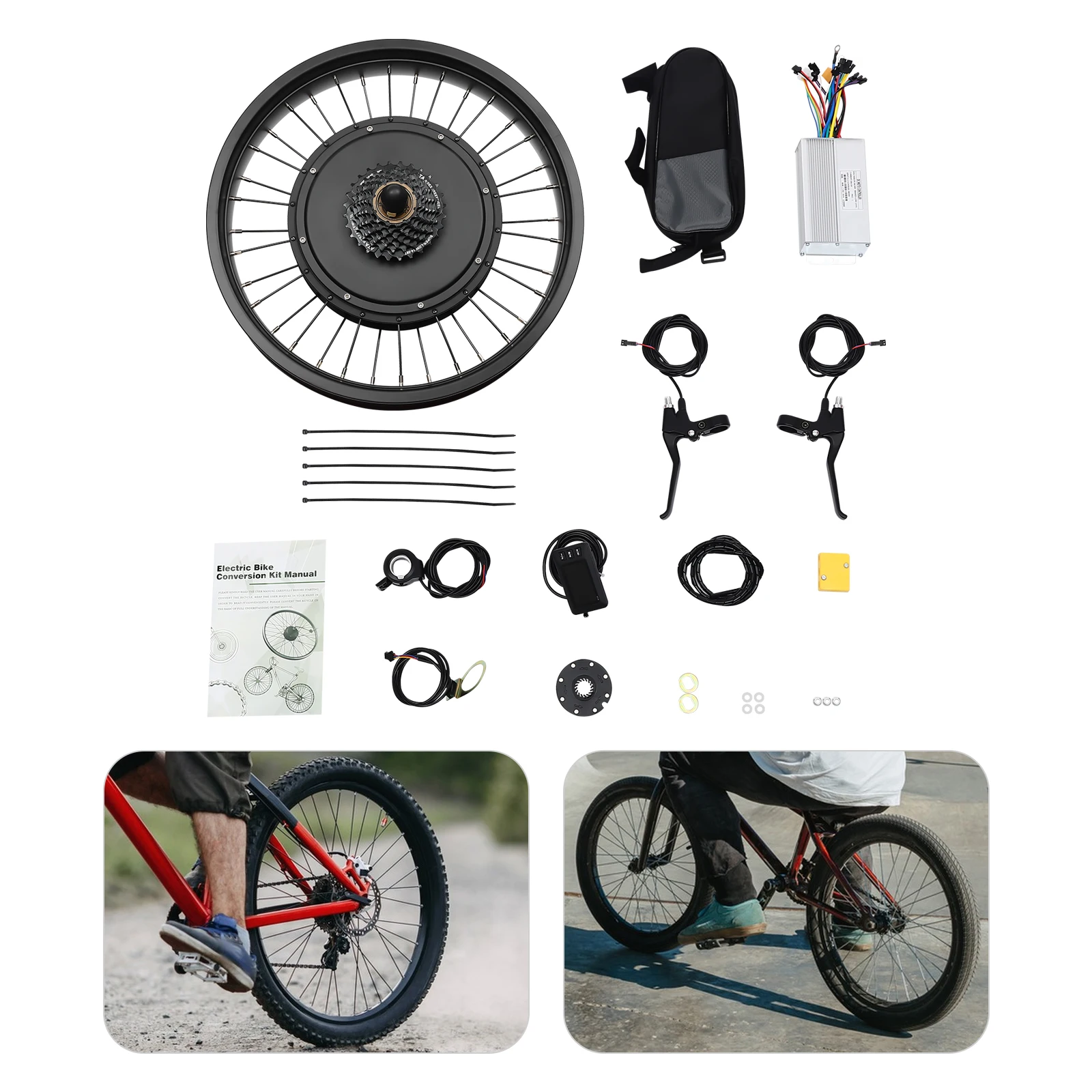 Kit de conversion de vélo électrique 1000W, kit moteur de moyeu de roue de 20 pouces, moteur de moyeu de roue 48V 520 tr/min, kit de conversion de vélo électrique sans balais