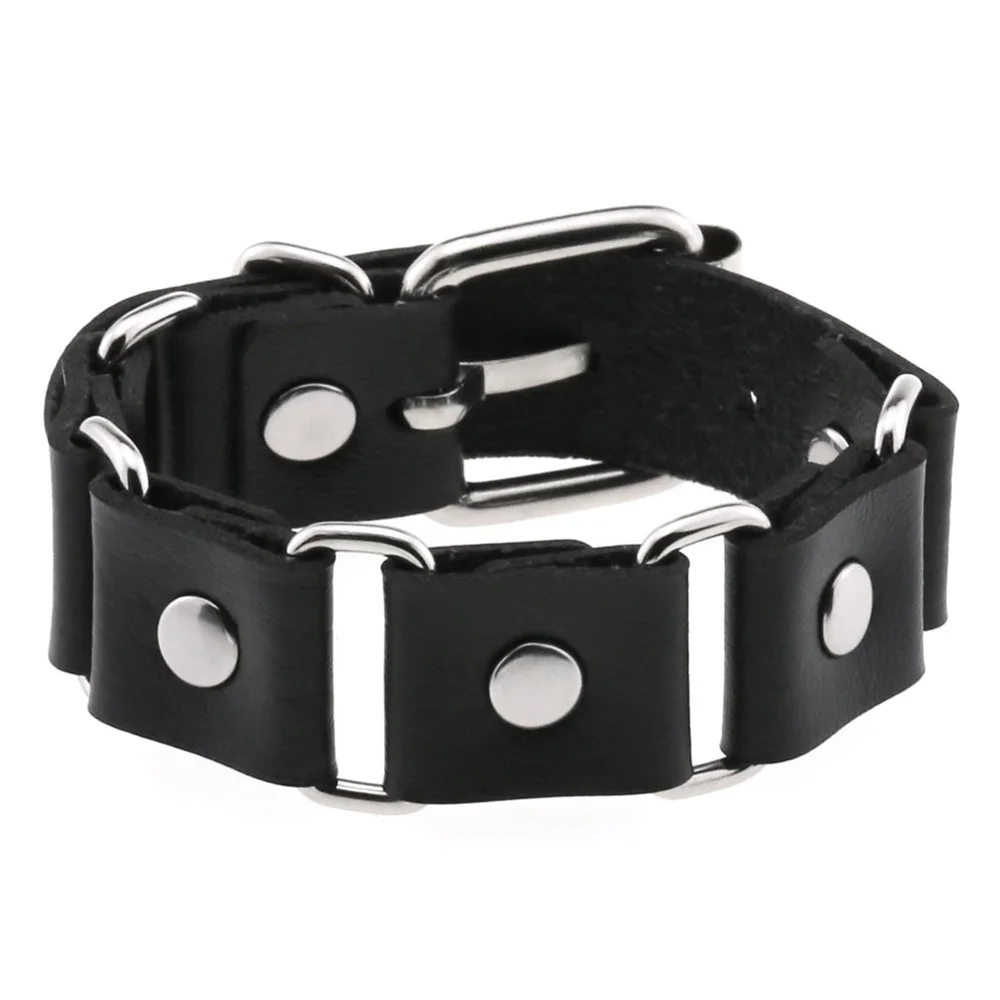 3 Row Pyramid Stud Wristband Punk Leather Bracelet Jewelry Bracelet