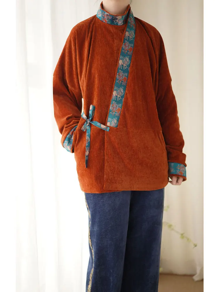 

Warm Fce Lined Wide Leg Pants Hanfu Curly Collar irt Autumn Winter New Year Sle Daily Versatile Comfortable Traditiona...