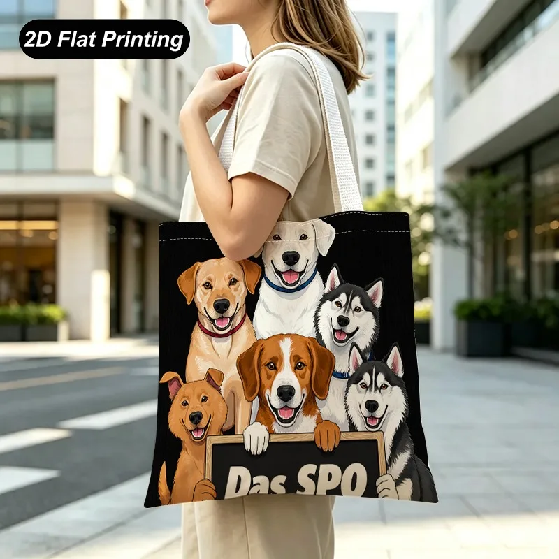 1PC【Tote Bag】2DFlat effect，Cute Dog Group Portrait Printed Tote Bag，Large capacity, lightweight design，Adapted shopping、Outd