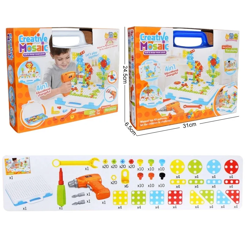Giocattoli per trapano elettrico per bambini Kit di giocattoli da costruzione creativi assemblato Set da gioco fai-da-te Giocattoli educativi STEM per regalo per ragazze dei ragazzi