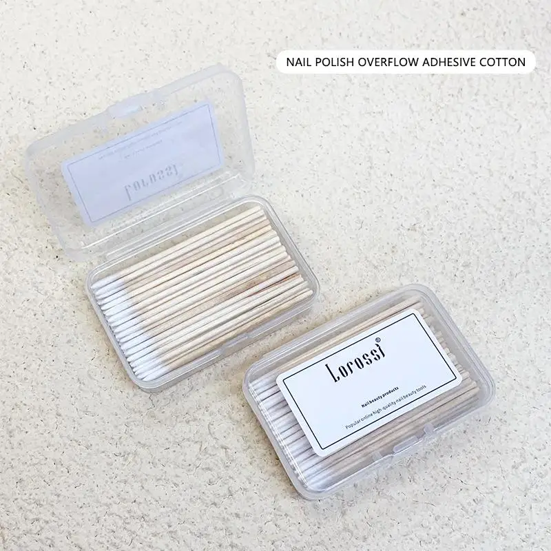 100Pcs/box Nails Wood Swab Cleaning Stick Bud Tip Wooden Cotton Head Manicure Detail Corrector Nail Polish Remover Manicure Tool