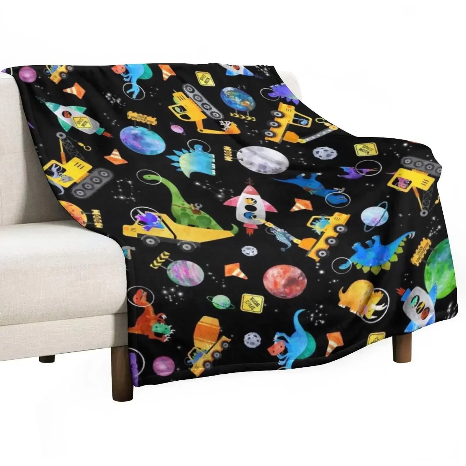 Dinosaur Space Crew Construction Vehicles Throw Blanket Soft Plaid Luxury St Furrys Blankets