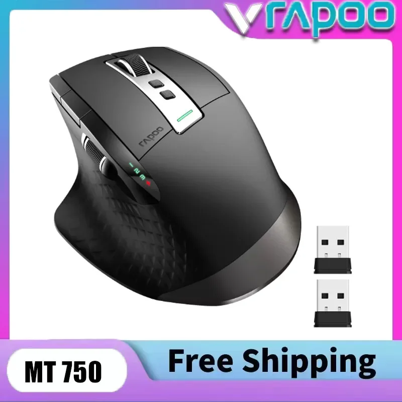 RAPOO MT750 Rechargeable Laser Mouse, Multi-mode Wireless Bluetooth, Ergonomic Large Hand Design, Ideal for Business Office