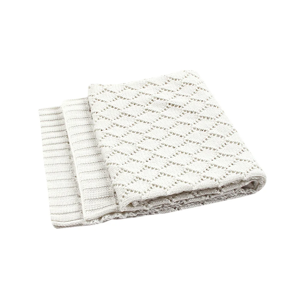Infant Blanket Soft Knit Hollowed Pattern Portable Warm Cover for Baby Stroller Bed Use All Season White Baby Blanket