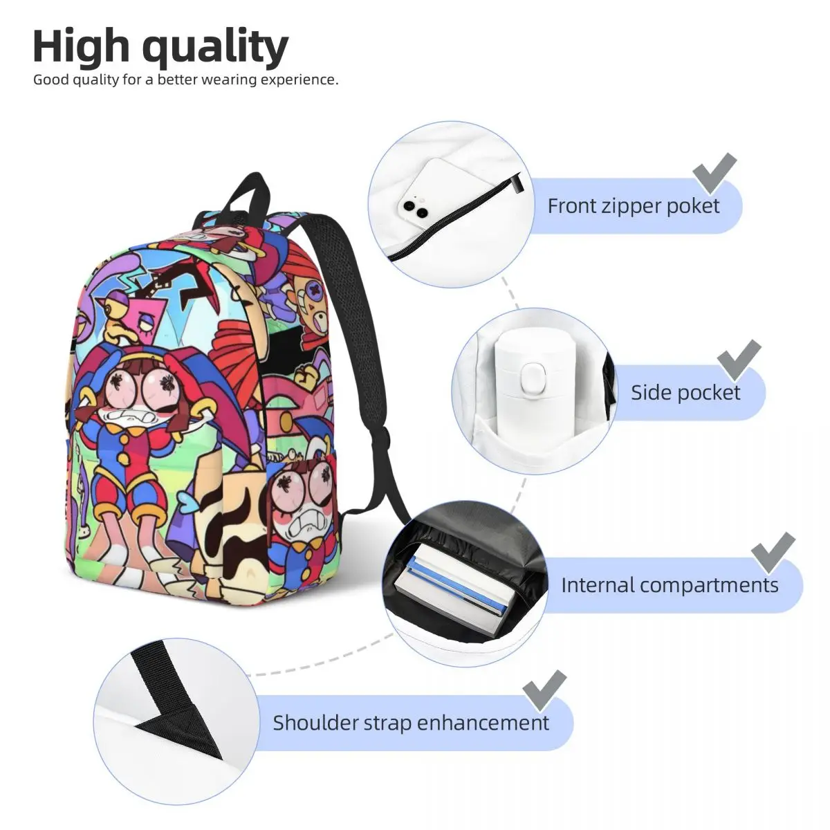 El increíble circo Digital para adolescentes, mochila escolar para estudiantes, pompón Tadc Jax, paquete de día de lona, regalo universitario medio alto