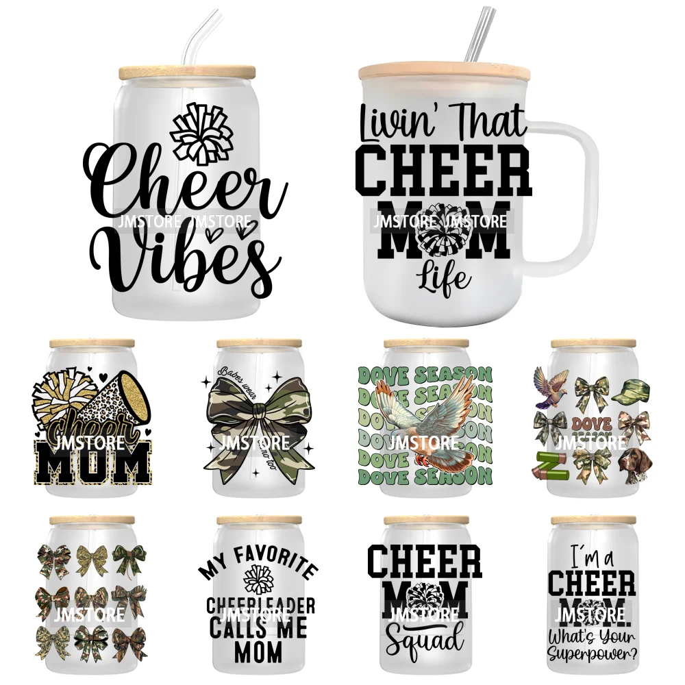 Cheer Mom Mama Sport UV DTF Transfer Stickers Decals For Libbey Cold Cups Mugs Tumbler Waterproof Craft Coquette Bow Cheerleader