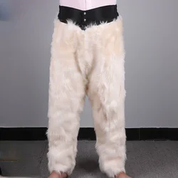 Thicken and Keep Warm In Winter Long Wool Sheepskin Pants One Piece of Fur Men's and Women's High Waist Wool Liner Pants