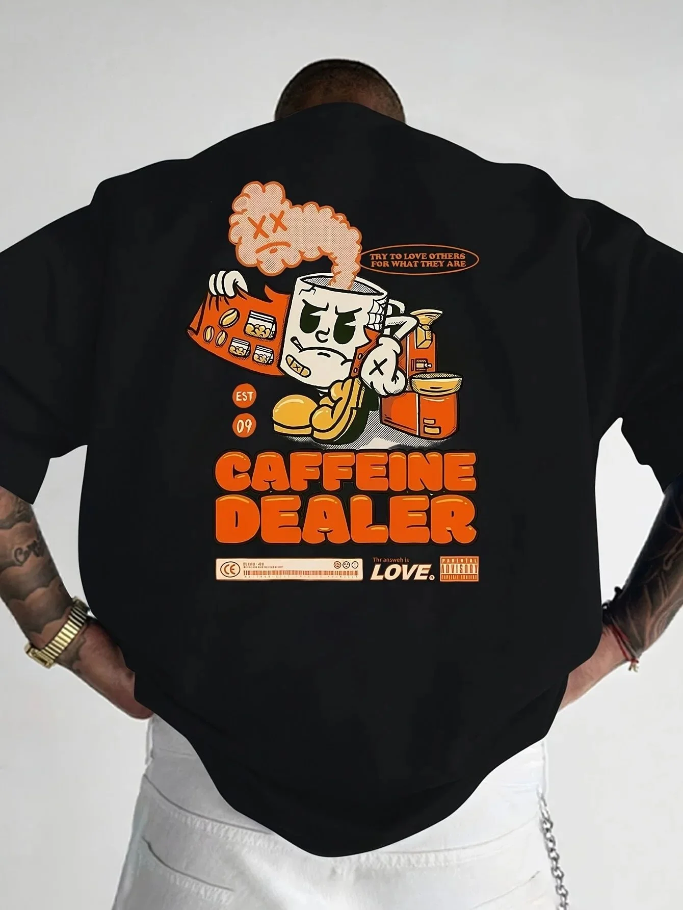 

Summer Fashion Men's Cartoon Letter Print Comfortable & Breathable Crew Neck T-Shirt, Outdoor Casual Top