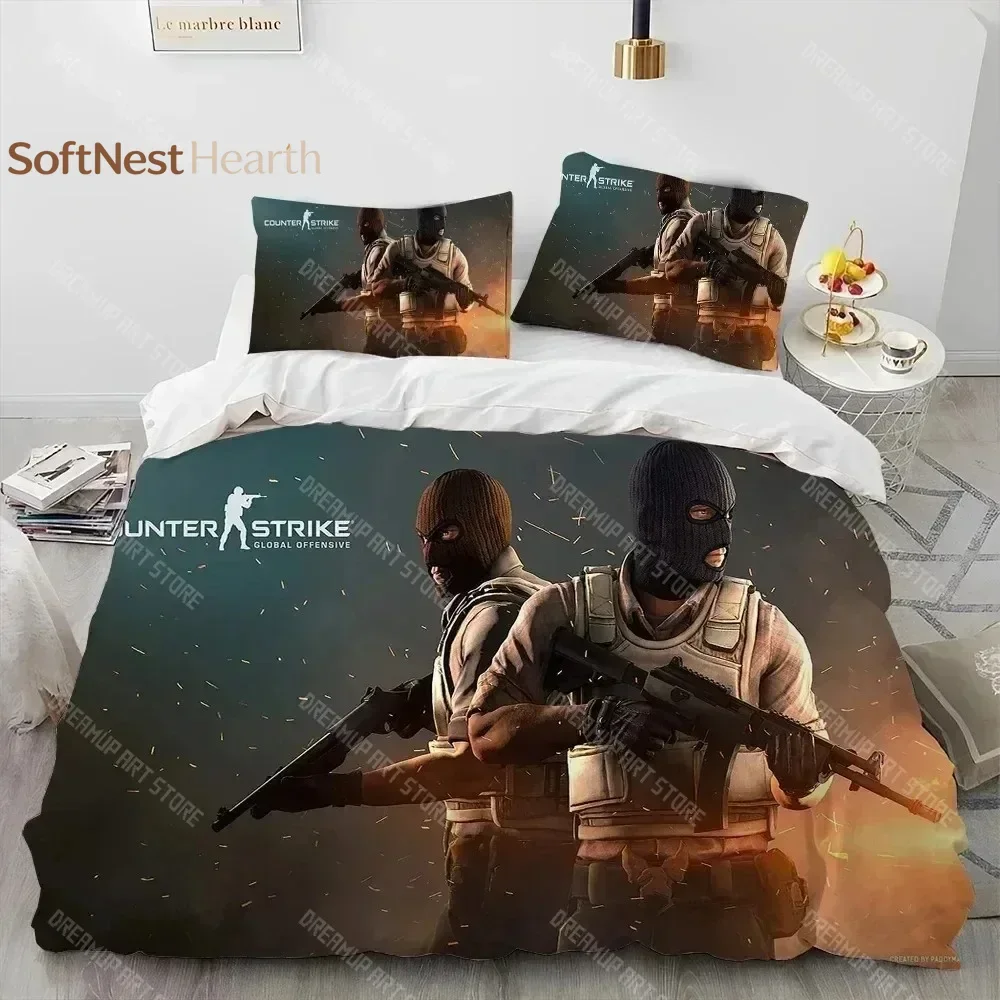 2026 CS GO Game Gamer Counter Strike Bedding Set Duvet Cover Bed Set Quilt Cover Pillowcase Comforter King Queen Size Boys Adult