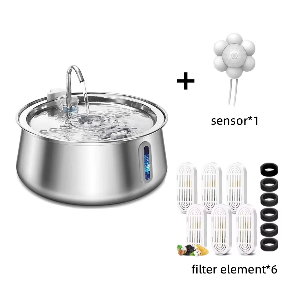 Katzenbrunnen, Edelstahl-Wasserspender für Haustiere, 4 l, großes Fassungsvermögen, automatischer Wasserspender für Haustiere, mehrschichtiger Filtrations-Wassernapf