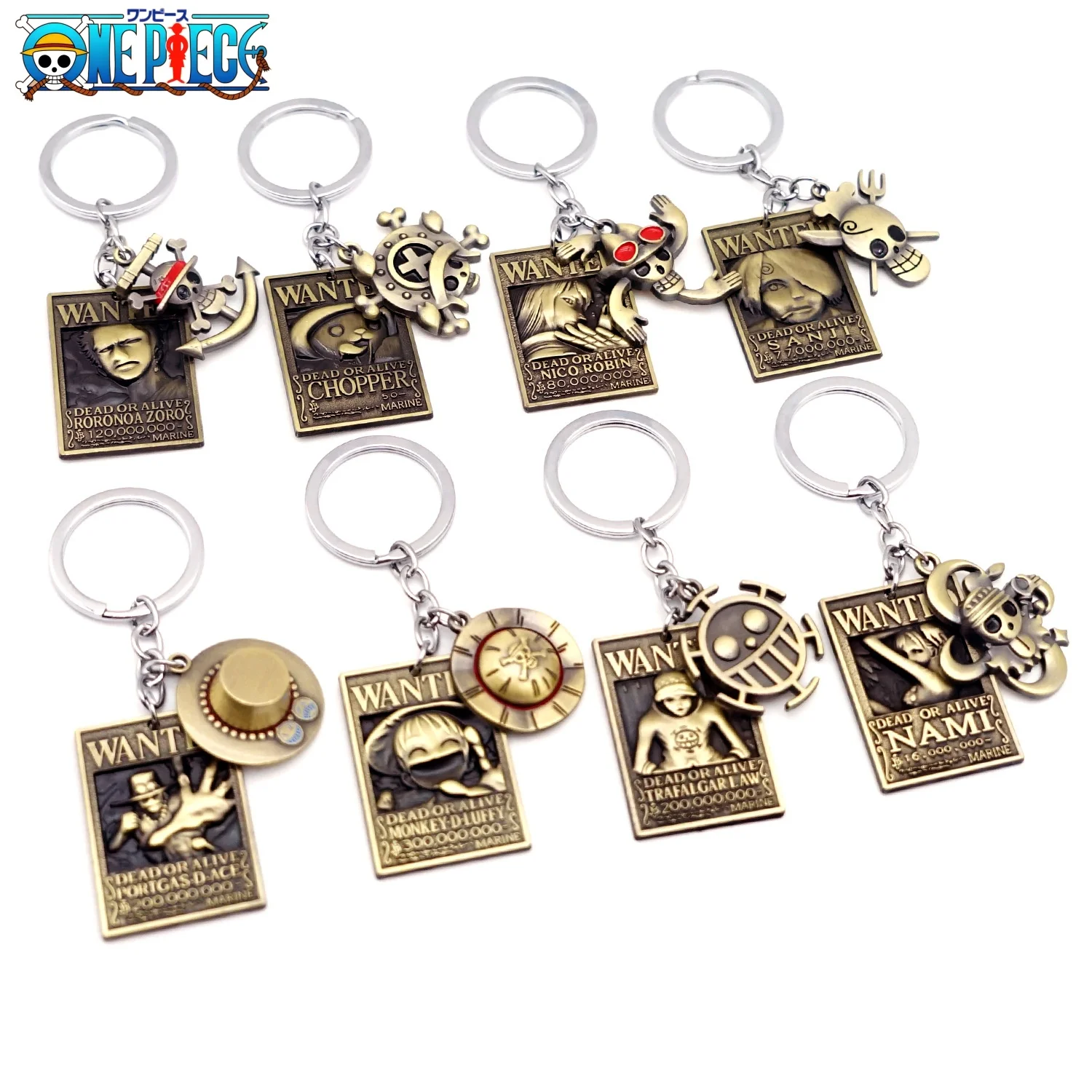 Set de Llaveros de One Piece: Lista de Busca Se Busca de Piratas - Colgante Metálico para Bolsa y Llavero de Anillo de Monkey D. Luffy y Monkey D. Sabo para Fans del Anime