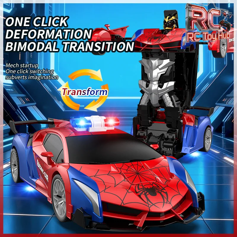 Transforming Rc Car Robot Toy 2-In-1 Deformation Vehicle Remote Control Auto Robot With Led Lights Cool Gifts For Boys Kids Fun