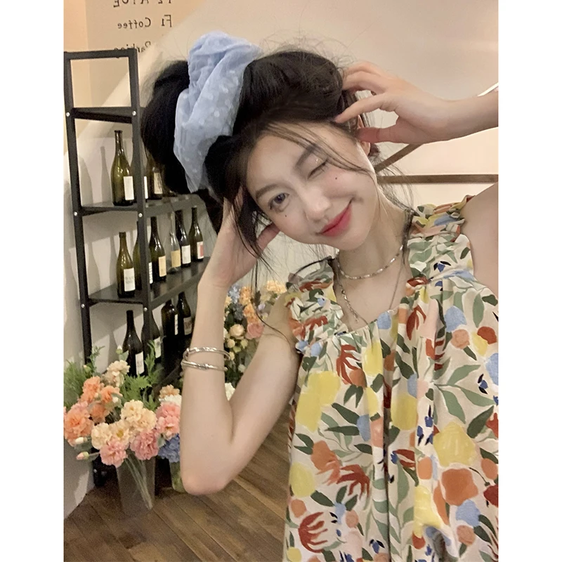 

Women's Tank Korean Summer New Floral Niche Sleeveless Short Y2k Tops Sweet Loose Casual Versatile Camis Female