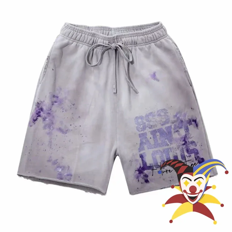 

Washed Saint Louis Shorts Men Women Handmade ink splatter graffiti dirty laundry Drawstring Shorts