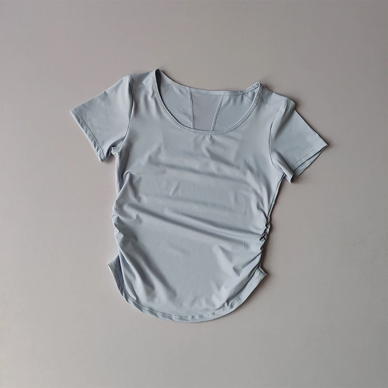 Sportliches Kurzarm-Sommer-Oberteil für Damen mit Taillenbetonung, Fitness-Trainings-Top mit Mesh-Einsätzen, atmungsaktiv, schnelltrocknend, Yoga-Anzug T-Shirt – Detail 9