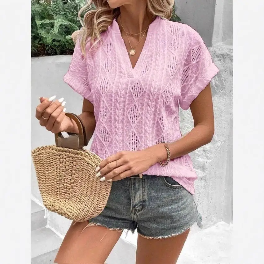 Colletto scavato da donna ort Sve irt Commute Sle Vestibilità ampia Fibra di poliestere Motivo geometrico Resistente alla deformazione