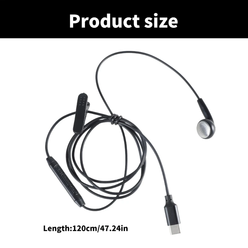 USB Type C Earphones Single Earbuds Side Earplugs With Microphone Stereo Sound Reinforced Cord For Mobile Phone Type C