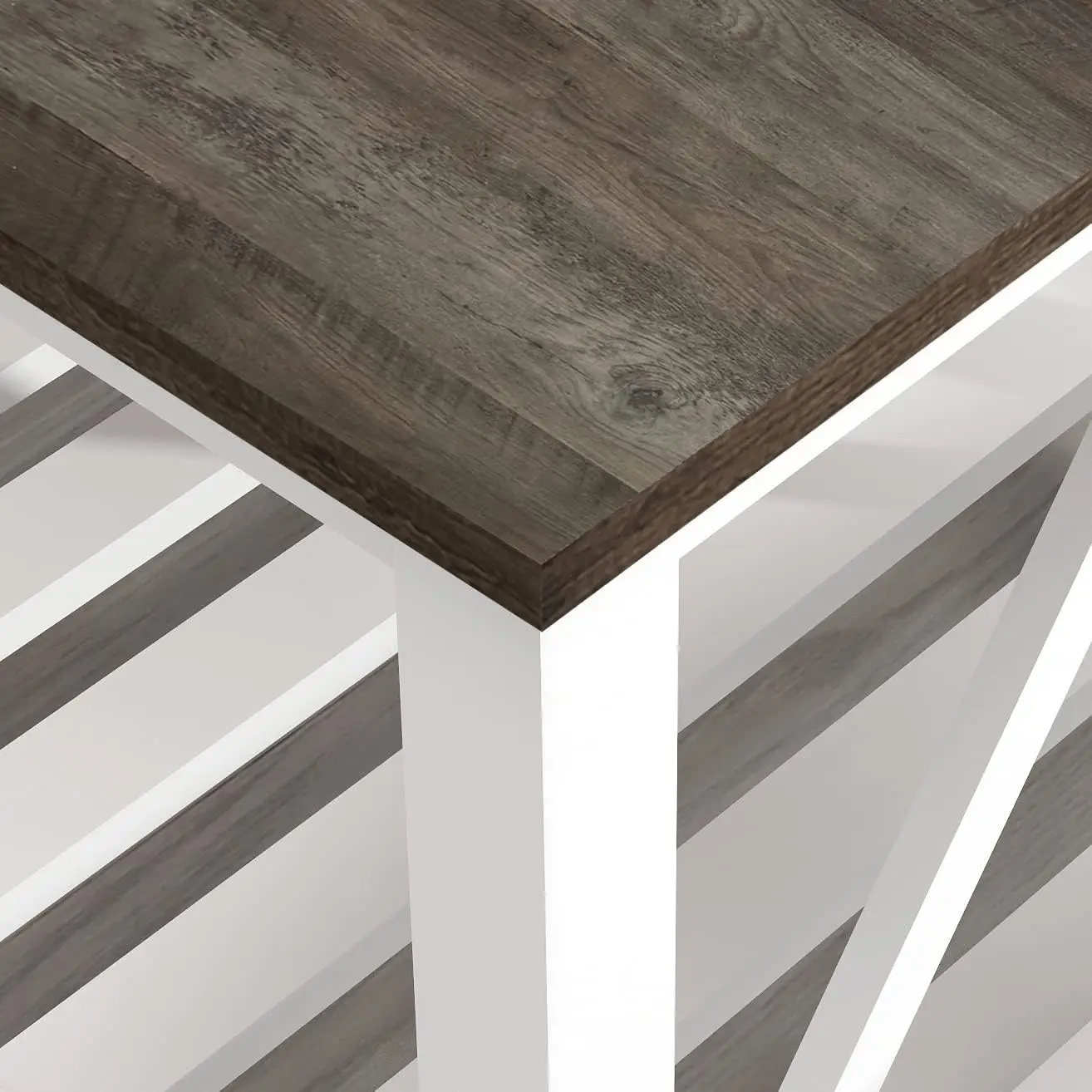 Farmhouse Coffee Table & Console Table Set Of 2, 2-Tier Wooden Living Room Table Set With Slats Base, Dark Oak