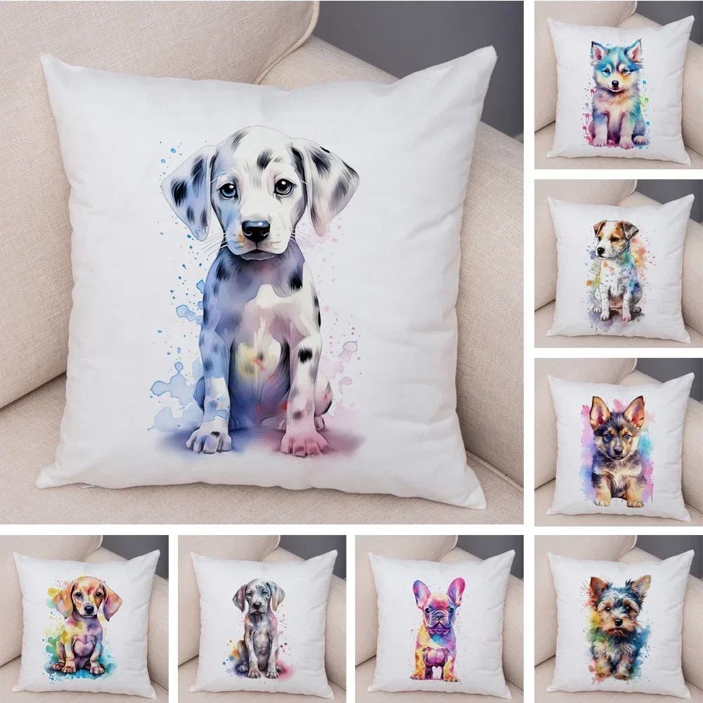 

Super Cute Watercolor Dog Cushion Cover Double Print Decor Pet Animal Pillowcase Soft Plush Pillow Case for Car Sofa Home