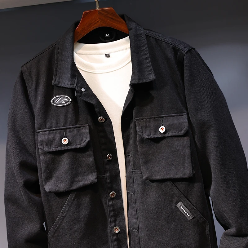 Blouson en Jean Vintage Américain Décontracté avec Revers Multi-Poches, Vêtement de Travail Tendance de Style Japonais, Nouvelle Collection Automne 2024