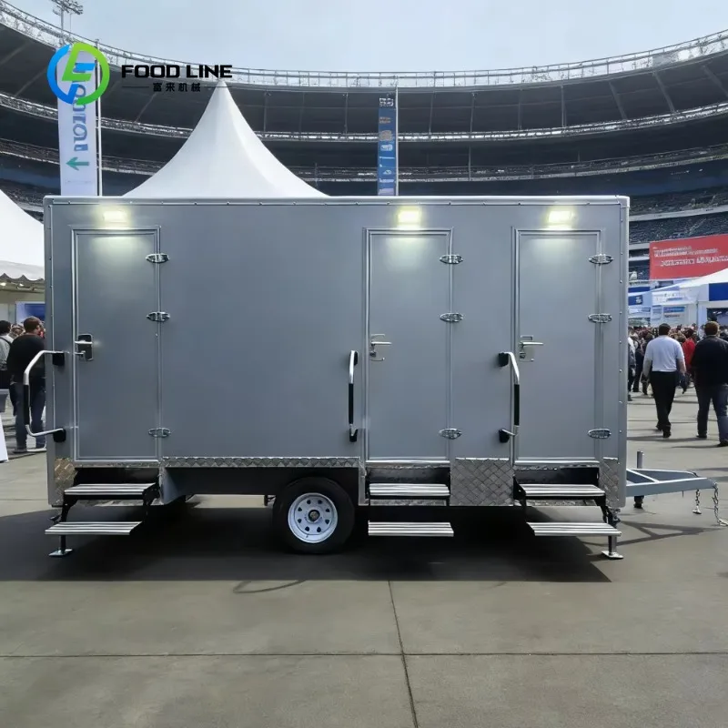 Custom Durable Stainless Steel Mobile Bathroom Trailer, Equipped with Full Braking System Portable Outdoor Toilet