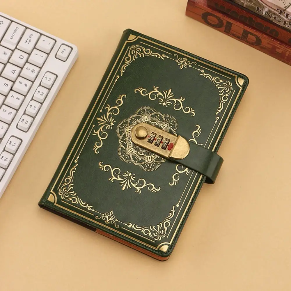 A5 100Sheets Journal Notebook With Lock PU Leather Flower Cover Diary Writing Pads Line Paper Embossed Design Personal Notebook