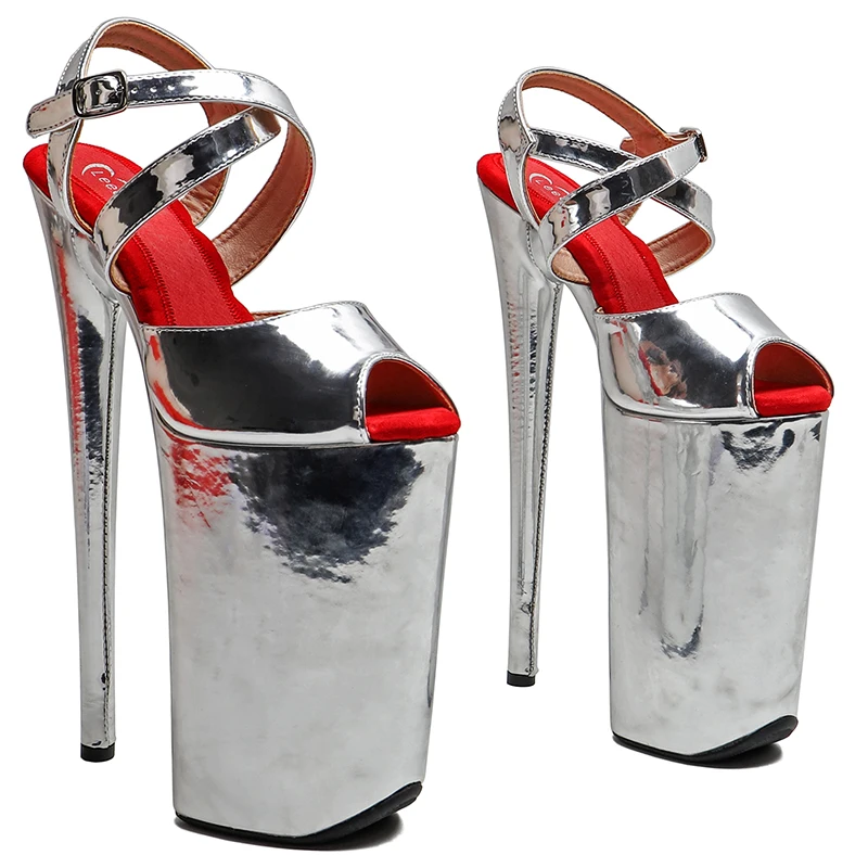 Leecabe 23CM / 9inches Shiny PU Upper Small open toe fashion Platform High Heels Sandals Pole Dance shoes