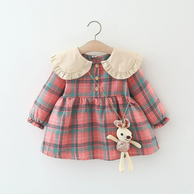 Autumn Plaid Dress 2024 New Children's Dress Girl Doll Collar Princess Skirt Child Skirt Kids Clothes Girl