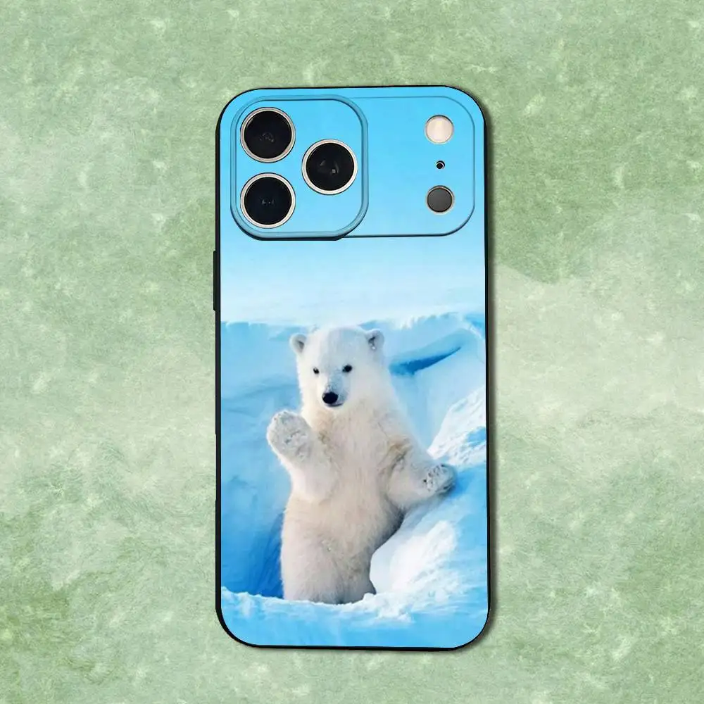 Funda de teléfono con diseño de oso Polar para iPhone 14,13,17,12,11,16,15,Plus,Pro Max,XS,X,XR,SE,Mini,funda negra de silicona suave