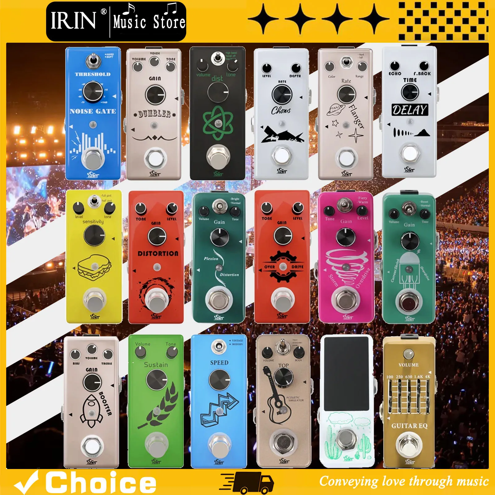 Pedal de Efeito para Guitarra ISET: Compressor/Distorção Heavy Metal/Chorus/Noise Gate/Delay/Overdrive/Phaser/Flanger Analógico/AC Stage